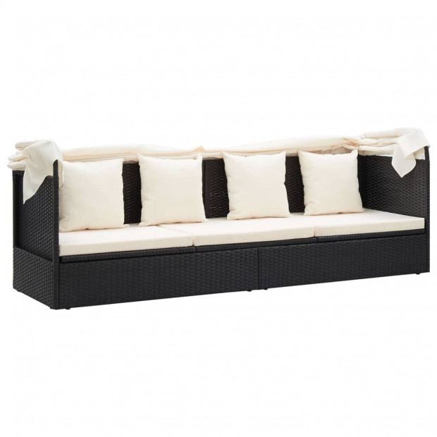 Garden Lounge Bed With Roof Black 200x60x124 Cm Poly Rattan
