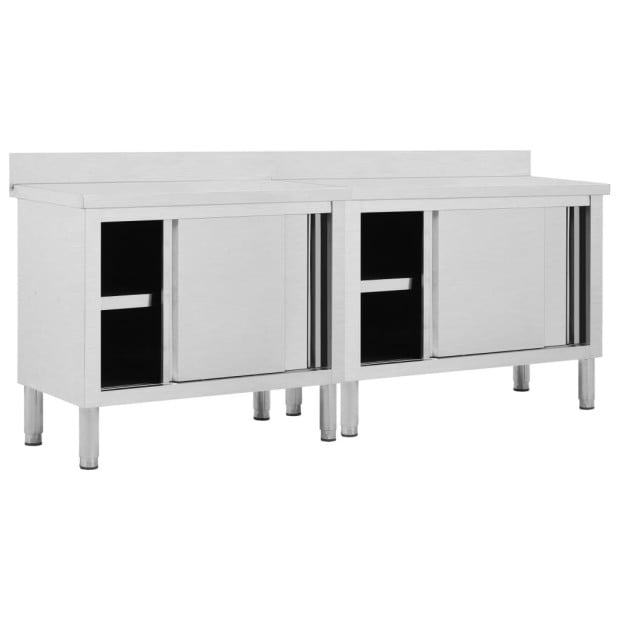 Work Tables With Sliding Doors 2pcs 200x50x(95-97)cm Stainless Steel Image 3