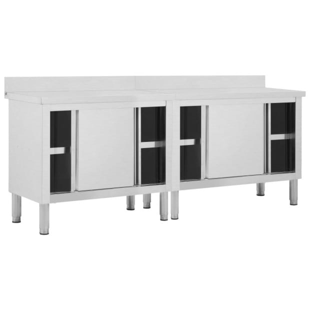 Work Tables With Sliding Doors 2pcs 200x50x(95-97)cm Stainless Steel Image 4