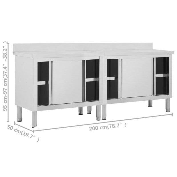 Work Tables With Sliding Doors 2pcs 200x50x(95-97)cm Stainless Steel Image 8