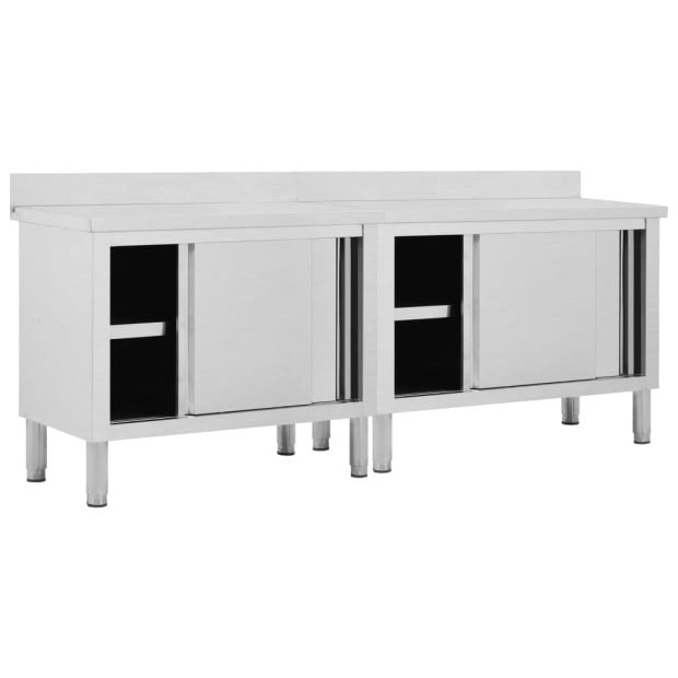 Work Tables With Sliding Doors 2pcs 240x50x(95-97)cm Stainless Steel Image 2
