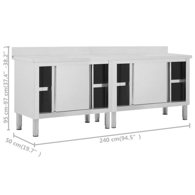 Work Tables With Sliding Doors 2pcs 240x50x(95-97)cm Stainless Steel Image 8