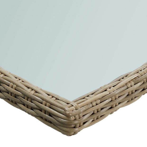 Garden Dining Table Brown 200x100x74 Cm Glass And Poly Rattan Image 4