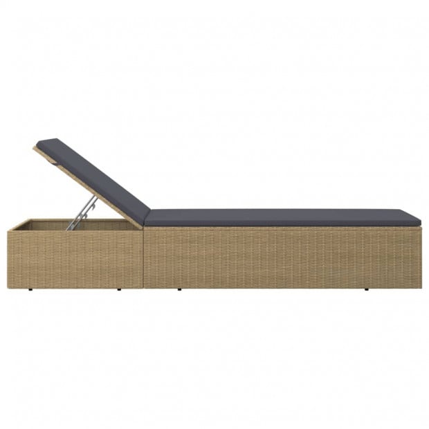 Sunlounger Poly Rattan Brown And Dark Grey Image 2