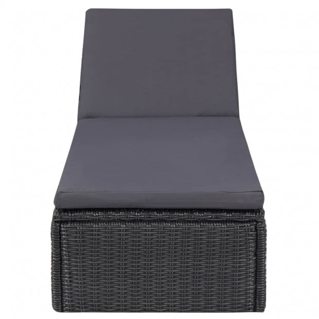 Sunlounger Poly Rattan Black And Dark Grey Image 2