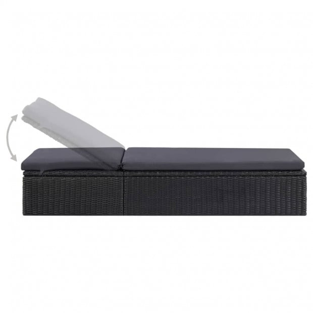 Sunlounger Poly Rattan Black And Dark Grey Image 3