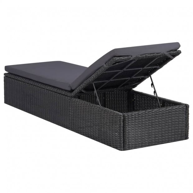 Sunlounger Poly Rattan Black And Dark Grey Image 4