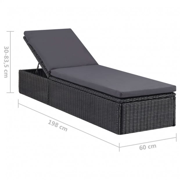 Sunlounger Poly Rattan Black And Dark Grey Image 6
