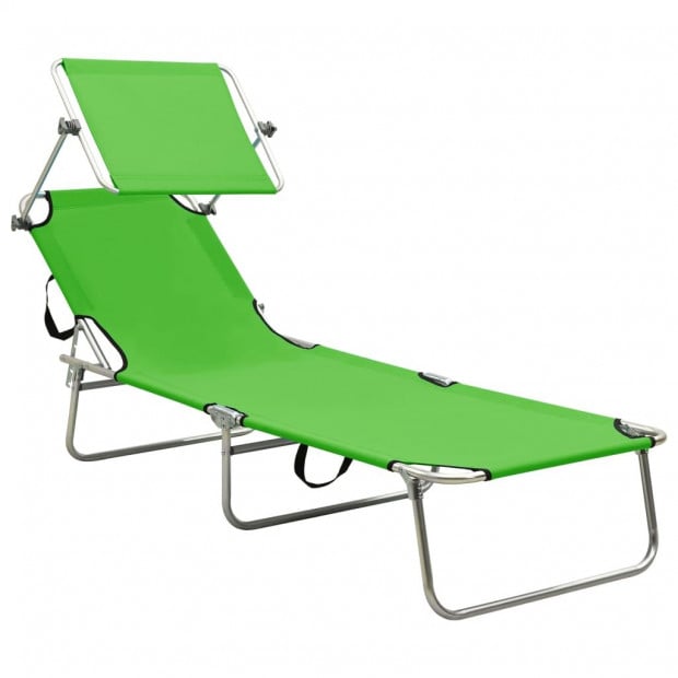 Folding Sun Lounger With Canopy Steel Apple Green Image 2