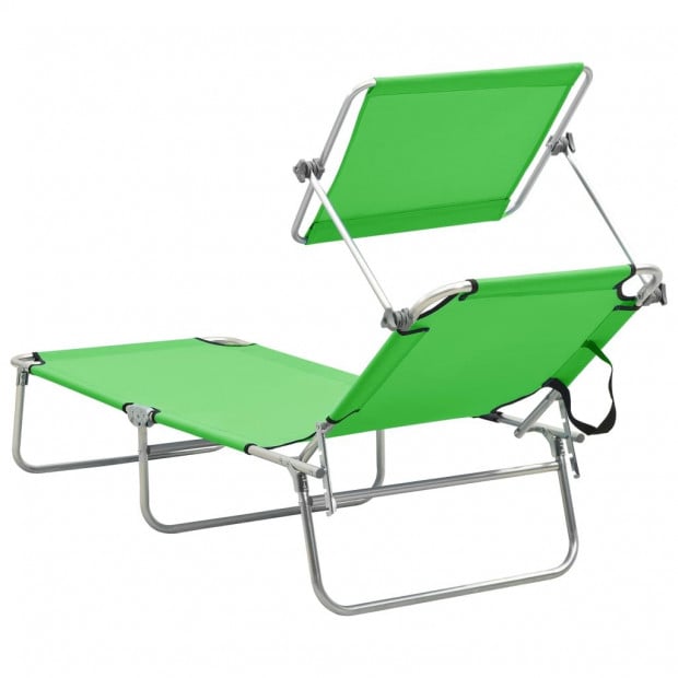 Folding Sun Lounger With Canopy Steel Apple Green Image 5