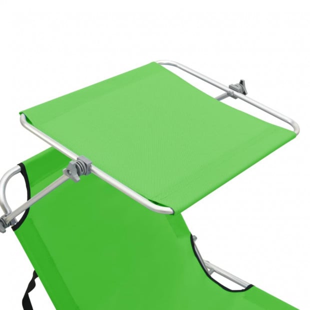 Folding Sun Lounger With Canopy Steel Apple Green Image 7
