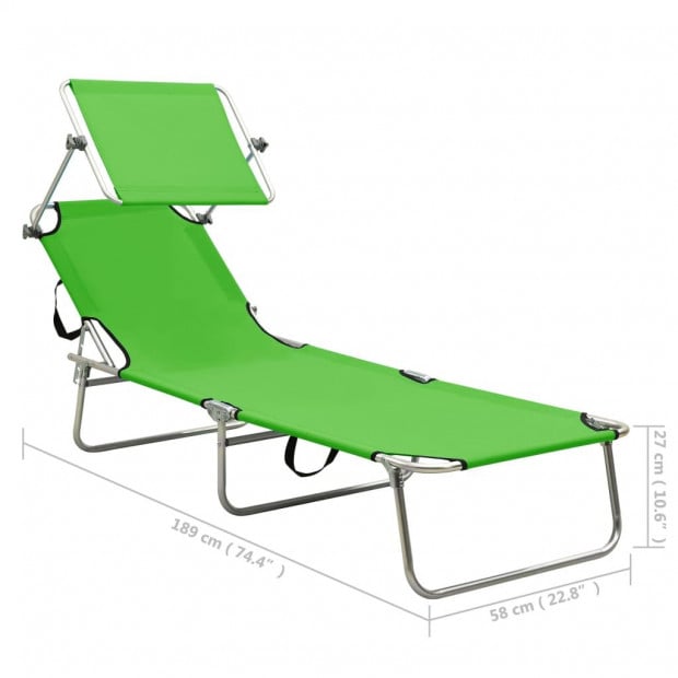 Folding Sun Lounger With Canopy Steel Apple Green Image 9