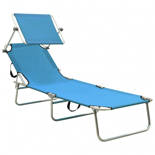 Folding Sun Lounger With Canopy Steel Turquoise And Blue Image 2