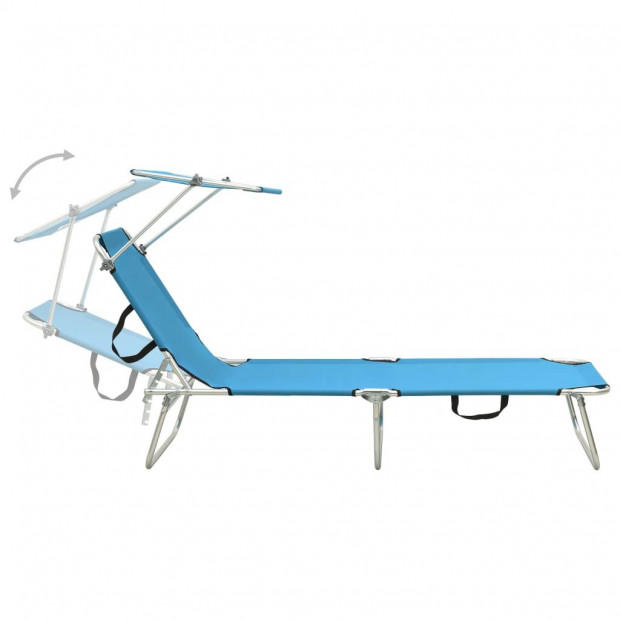 Folding Sun Lounger With Canopy Steel Turquoise And Blue Image 4