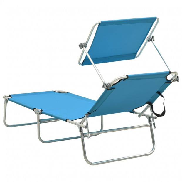 Folding Sun Lounger With Canopy Steel Turquoise And Blue Image 5
