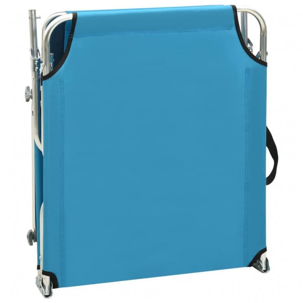 Folding Sun Lounger With Canopy Steel Turquoise And Blue Image 6