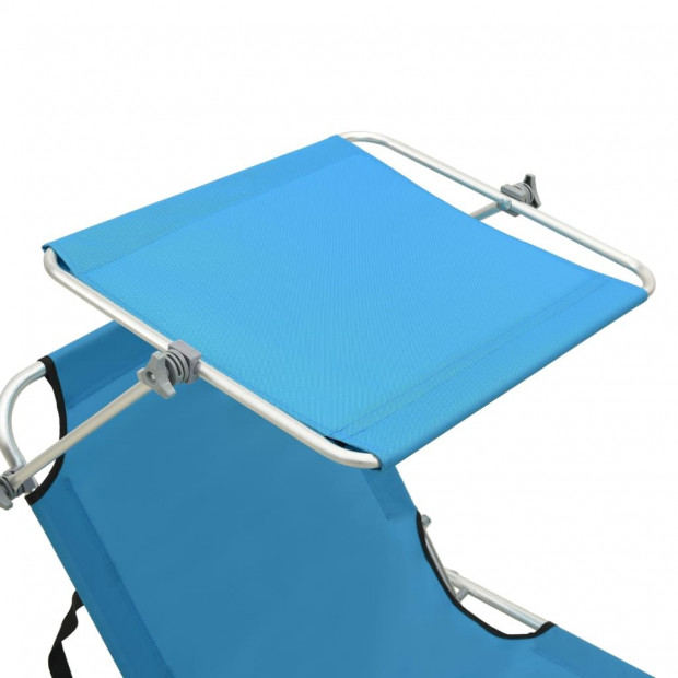 Folding Sun Lounger With Canopy Steel Turquoise And Blue Image 7