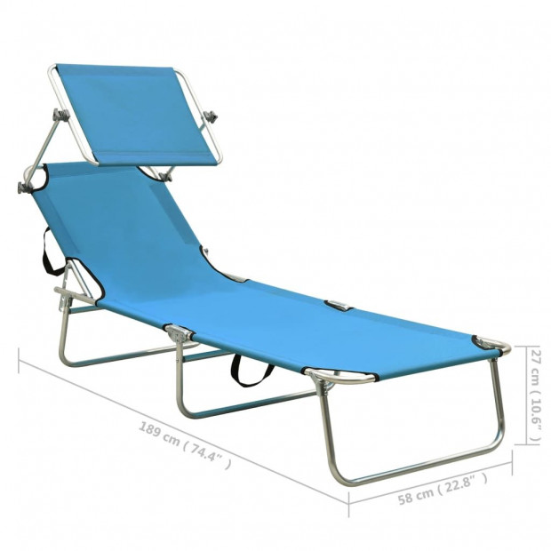 Folding Sun Lounger With Canopy Steel Turquoise And Blue Image 9