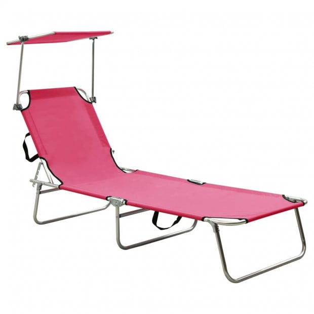 Folding Sun Lounger With Canopy Steel Magento Pink