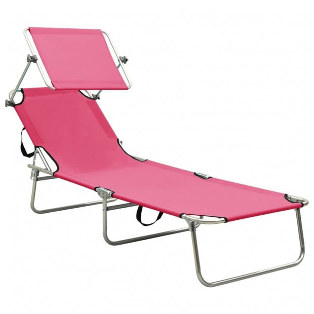 Folding Sun Lounger With Canopy Steel Magento Pink Image 2