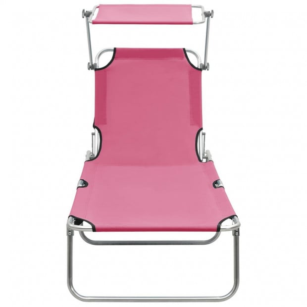 Folding Sun Lounger With Canopy Steel Magento Pink Image 3