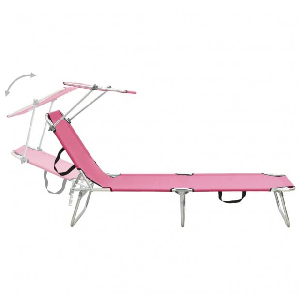 Folding Sun Lounger With Canopy Steel Magento Pink Image 4