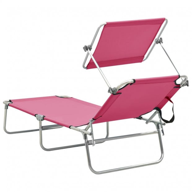Folding Sun Lounger With Canopy Steel Magento Pink Image 5