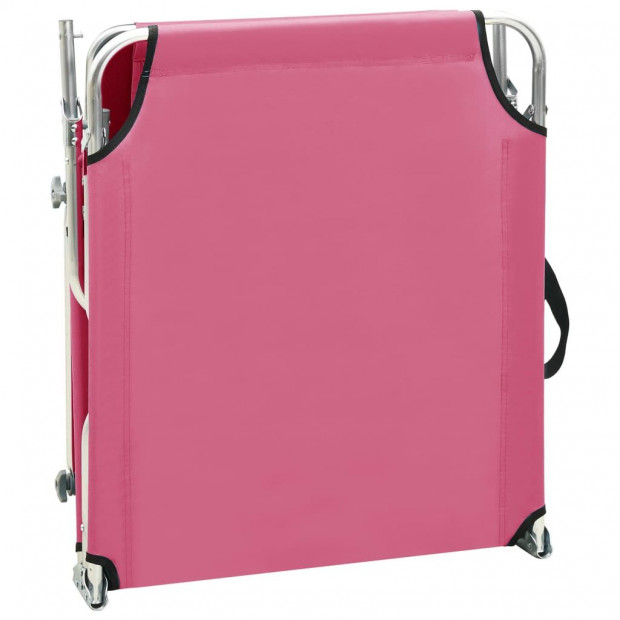 Folding Sun Lounger With Canopy Steel Magento Pink Image 6