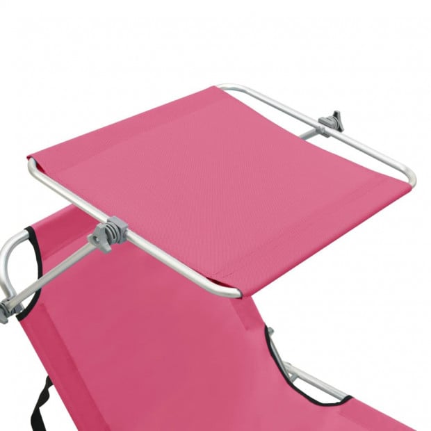 Folding Sun Lounger With Canopy Steel Magento Pink Image 7