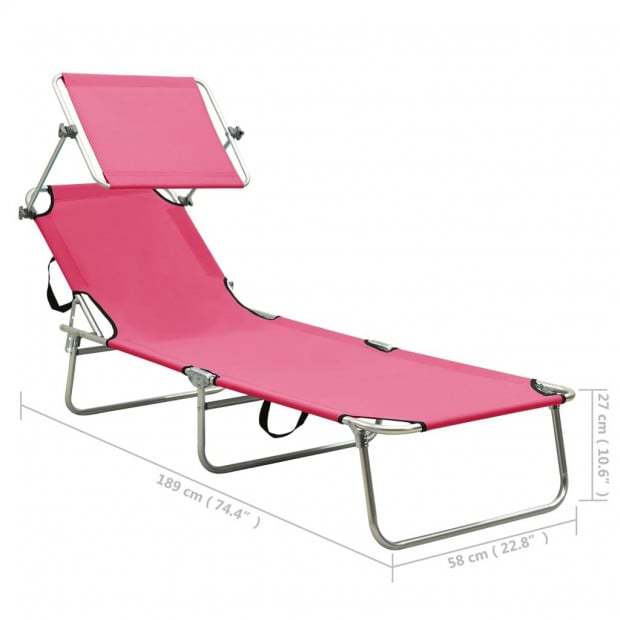 Folding Sun Lounger With Canopy Steel Magento Pink Image 9