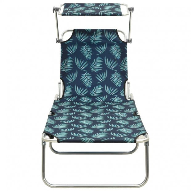 Folding Sun Lounger With Canopy Steel Leaves Print Image 2