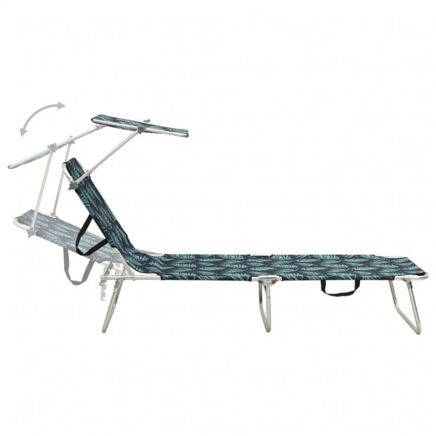 Folding Sun Lounger With Canopy Steel Leaves Print Image 3