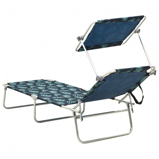 Folding Sun Lounger With Canopy Steel Leaves Print Image 4