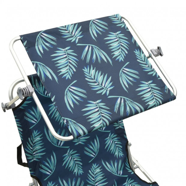 Folding Sun Lounger With Canopy Steel Leaves Print Image 6