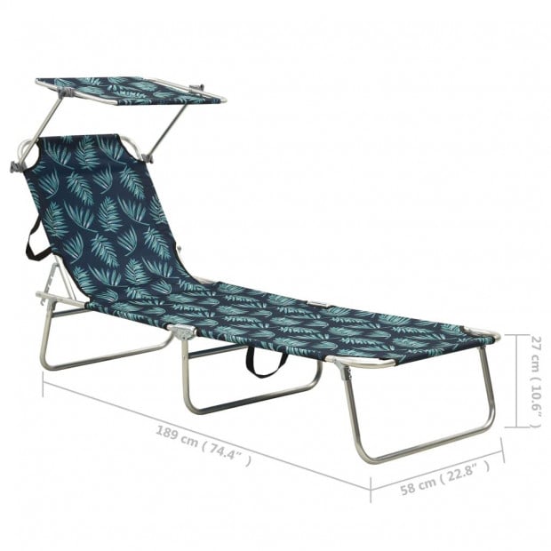 Folding Sun Lounger With Canopy Steel Leaves Print Image 8