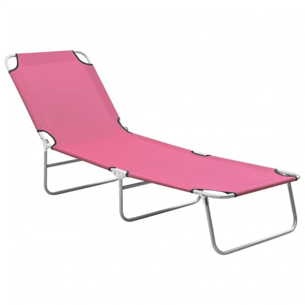 Folding Sun Lounger Steel And Fabric Pink