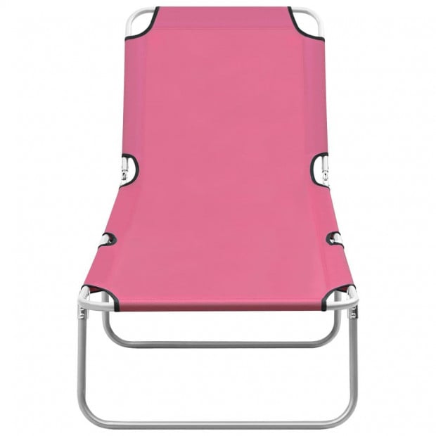 Folding Sun Lounger Steel And Fabric Pink Image 2