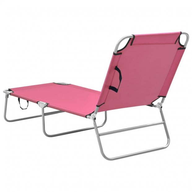 Folding Sun Lounger Steel And Fabric Pink Image 4