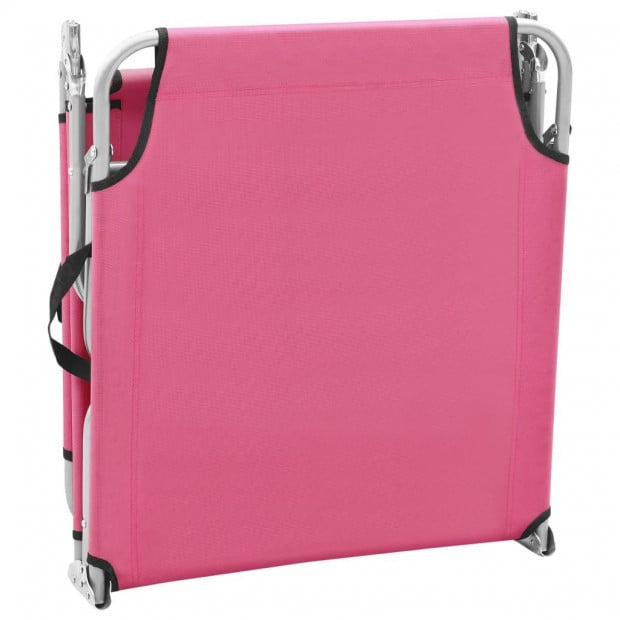 Folding Sun Lounger Steel And Fabric Pink Image 5