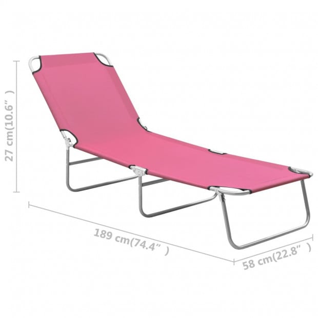 Folding Sun Lounger Steel And Fabric Pink Image 8