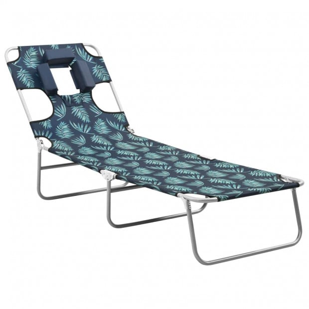 Folding Sun Lounger With Head Cushion Steel Leaves Print