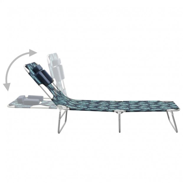 Folding Sun Lounger With Head Cushion Steel Leaves Print Image 3