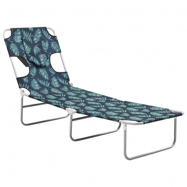 Folding Sun Lounger With Head Cushion Steel Leaves Print Image 4