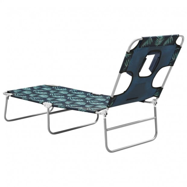 Folding Sun Lounger With Head Cushion Steel Leaves Print Image 5