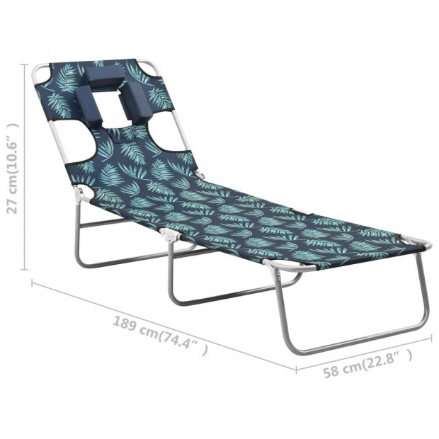 Folding Sun Lounger With Head Cushion Steel Leaves Print Image 9