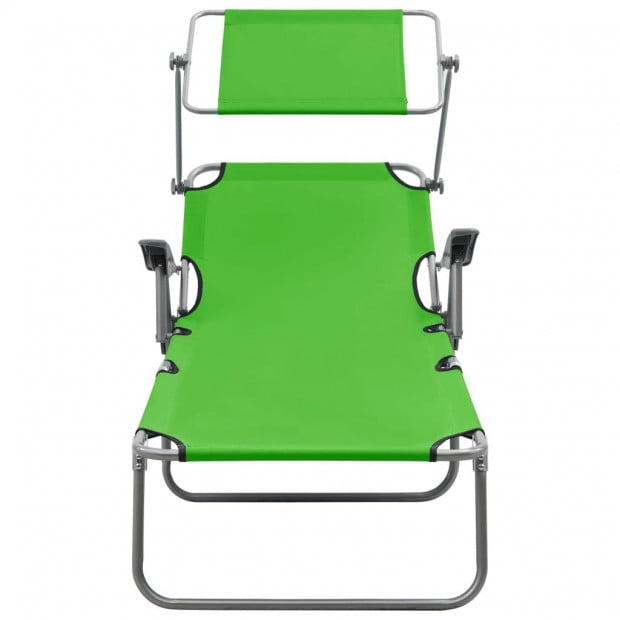 Sun Lounger With Canopy Steel Green Image 2