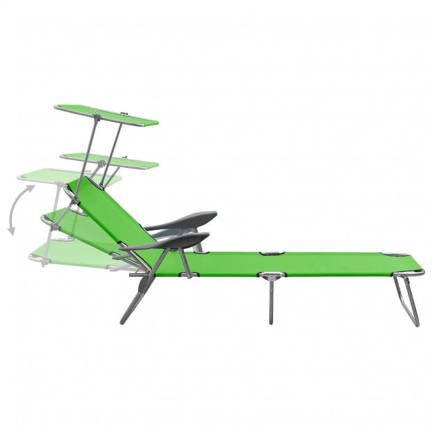 Sun Lounger With Canopy Steel Green Image 3