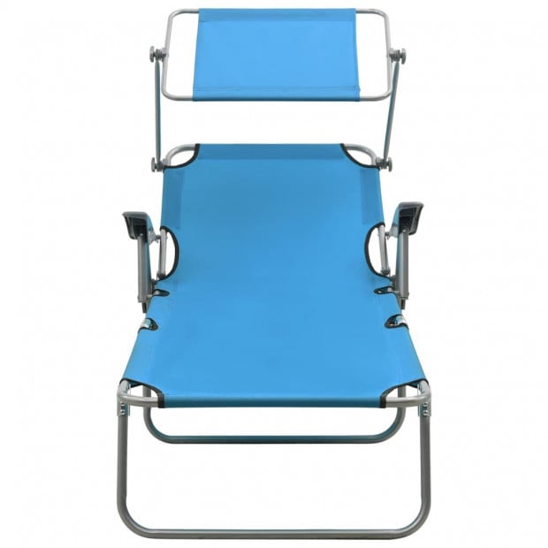 Sun Lounger With Canopy Steel Blue Image 2