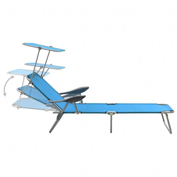 Sun Lounger With Canopy Steel Blue Image 4
