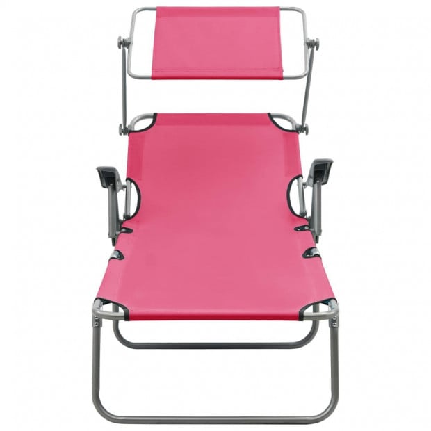 Sun Lounger With Canopy Steel Pink Image 2
